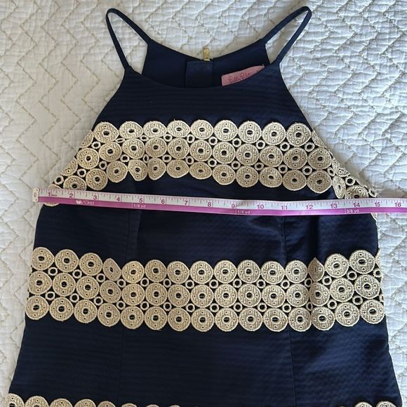 NWT Lilly Pulitzer Annabelle True Navy Gold Lace Stripe Shift Dress Size 00 - Picture 6 of 16